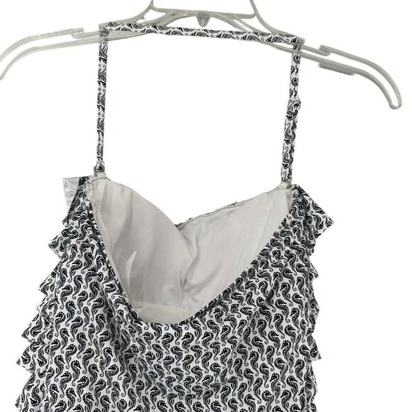 LOFT Swimsuit One Piece Size 6 Ruffle Front Halter Seahorse White And Black NEW - Picture 7 of 11